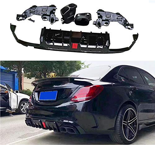 TGFOF Heckdiffusor mit Auspuffspitzen für Mercedes Benz C-Klasse W205 C300 Sport & C43 C63 AMG Limousine 2014-2020 PP Heckstoßstange Lippe Spoiler Volant Schutz Abdeckung Schwarz Glänzend