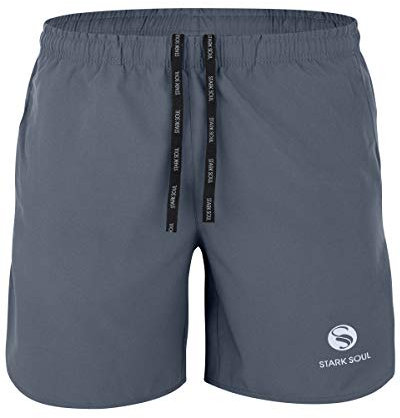 STARK SOUL Herren Sport Shorts Fitness Reflect, Funktionshose, Atmungsaktiv, Schnelltrocknende Trainingsshort - Grau - L