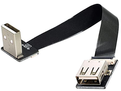 cablecc Up Angled USB 2.0 Type-A Male to Female Extension Data Flat Slim FPC Cable for FPV & Disk & Scanner & Printer 20CM