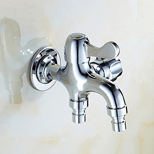ALYHYB Waschmaschinen-Wasserhahn, Drei-Wege-Wasserhahn, ein Ein- und zwei Aus-Kupfer-Einzel-Kaltmopp-Pool-Wasserhahn, mit Doppelauslauf, Waschmaschinen-Wasserhahn