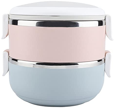 Lunch Box, 1400ml 2 Layer Stackable Stainless Steel Thermal Compartment Lunch Box Portable Leakproof Bento Box, Thermal Food Container for Student Children Work Picnic, Travel, Camping