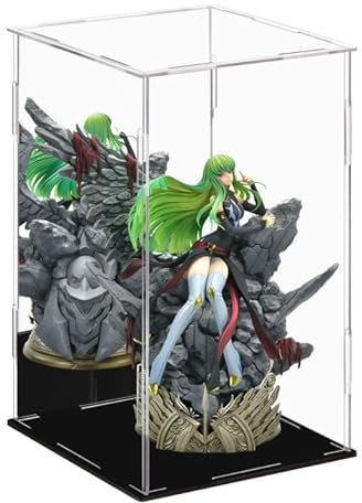 Dezzer Vitrine aus Acryl mit schwarzer Basis, zusammenbauen Arbeitsplatte Klarer Acrylkasten Organizer Staubdichte Schutzschalter für Action-Figuren Spielzeug, Sammlerstücke (15 x 15 x 25 cm)