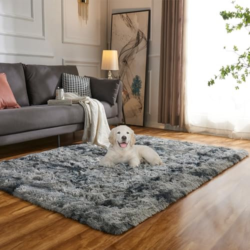 Evitany Teppich Schlafzimmer, Anti Rutsch Waschbarer Teppich, Flauschiger Teppiche, Ultra Weicher Zottelig Große Teppiche Wohnzimmer, Esszimmer, Büro, Lounge Carpet (Dunkelgrau,140x200 cm)