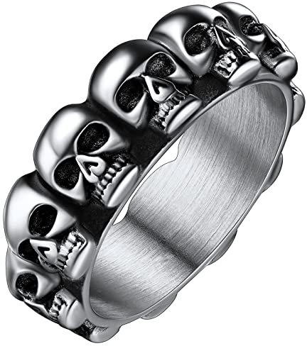 FaithHeart Herren Männer Totenkopf Fingerring Punk Gotik Schädel Ring Retro Stil Fingerring mit Geschenkebox für Ehemann Freunden