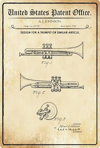 Metall Schild 20x30cm Patent Entwurf für eine Trompete 1940 Blechschild
