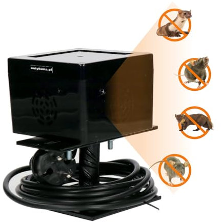 Antykuna Tiervertreiber Ultraschall für Marder, Ratten, Mäuse | Einfach zu installierender Nagetiervertreiber Hochfrequenzgerät Reichweite bis 320 m2 Schutz von Haus, Garage und Parkplatz, Schwarz