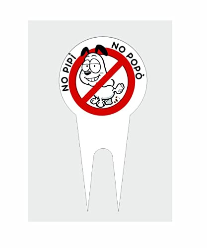 NEW CARTELLO SEGNALETICO CON SUPPORTO PER TERRENO - no cacca e pipì per cani - Pannello In Alluminio (H 20 X L 10 CM)