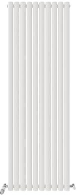 Oval Vertical Single Panel Radiator Matt White 1800 x 600mm + TRV Angled Valve