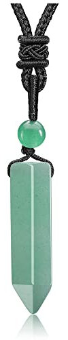 CrystalTears Green Aventurine Healing Crystal for Men Necklace Hexagonal Natural Quartz Crystals Point Pendant Necklace Adjustable Rope Gemstone Jewellery for Men