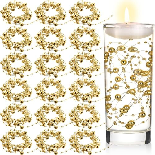 KHDULQ 18 Stücke Gelb Perlenschnur,Haarschmuck Hochzeit,Schwimmende Kerzen, Goldene Hochzeit Deko,Deko,Schwimmkerze, Geeignet für Vase -Füllung, Hochzeit, Dekoration der Tischzentrale Dekoration