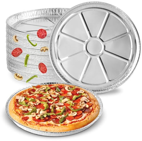 Stock Your Home (25 Pack) 12 Inch Aluminum Pizza Pans Disposable Round Foil Focaccia Pan for Individual Personal Pizzas, Giant Size Chocolate Chip Cookie Cake Tin, Large Serving Trays, Platter Tray