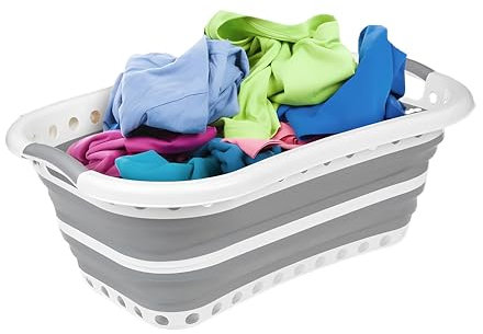 Albert Austin Silicone Collapsible Laundry Basket | Large Plastic Washing Basket | Fold Flat Laundry Basket With Handles | Clothes Organiser Bin | Space Saving Kitchen Storage Container Grey