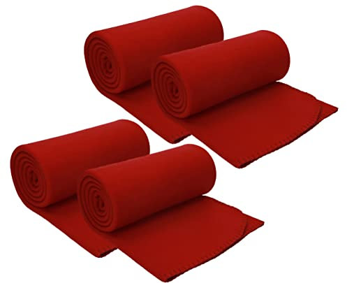 Betz 4 Stück Fleecedecke Kuscheldecke Wohndecke Größe 130 cm x 170 cm Farbe dunkelrot