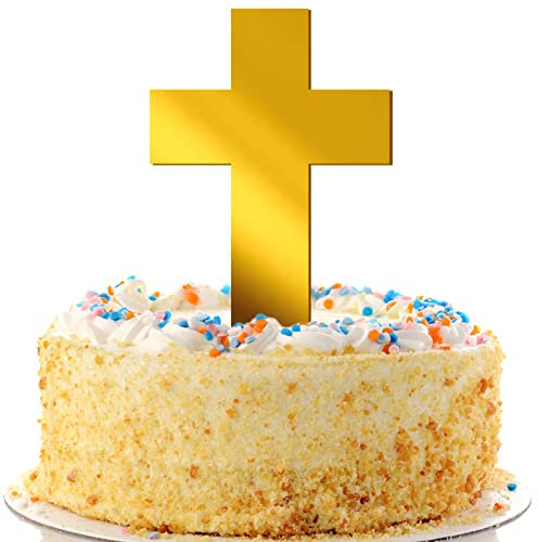 3Pcs Kuchendeko Kreuz Cake Topper Gold Acryl Torte Deko,Spiegel Kuchen Dekoration Set für Geburtstag Party Kommunion