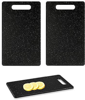 Chopping Board Set Black Branite Look,2 Piece Chopping Board Sets for Kitchen Non Slip Chopping Boards for Kitchen Double Sided Granite Look Non-Slip Plastic Cutting Board Set Dishwasher Safe