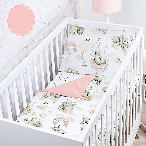 Baby Safe Duvet Cover Cot Newborn 120 x 90 cm Duvet Cover Cot 100% Organic Cotton Oeko-Tex Certified Sheets Single Bed Baby Bedding Set Elephant