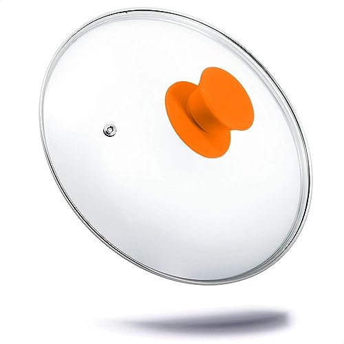 Kerafactum Topfdeckel Pfannendeckel aus Glas Ø 32cm spülmaschinenfest hitzebeständiger Universaldeckel für Topf Pfanne gehärtetes Qualitätsglas Glasdeckel mit Dampfloch hitzefester Griff Orange