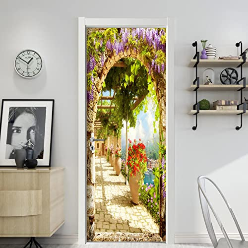 3D Türaufkleber Städtischer Bunter Garten 77X200Cm Türtapete Selbstklebend Türposter - Fototapete 3D Effekt Türfolie Poster Tapete Wandtattoo Diy Selbstklebende Wandbild Pvc Wasserdichte Tapete