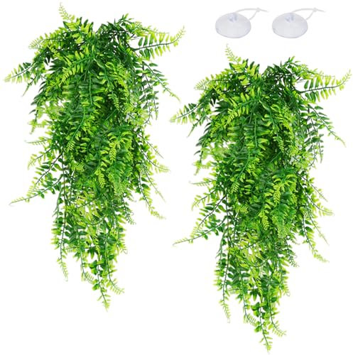 QUOZUO 2 Plante suspendues Artificielle, Terrarium Plante Decoration pour Lézard Escalade, Caméléon, Gecko, Serpents