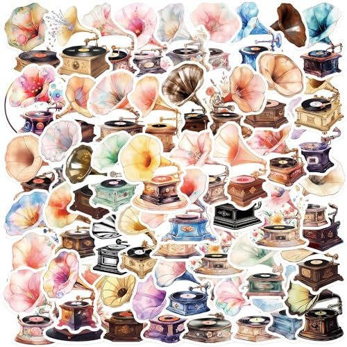 Retro-Grauschen Aufkleber Retro Phonograph Sticker Set 50 Stücke Niedlich Deko für Auto Laptop Skateboard Fahrrad Moped Motorrad Fahrrad Computer,Geeignet für Erwachsene Kinder