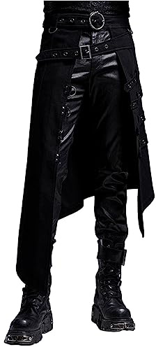 Herren Rock Steampunk Nieten PU Leder Hose Slim Fit mit Nieten Halloween Weihnachten Uniform Cosplay Kostüm Rock und Hem Black Punk Rock Gothic Black Rock Hip Club