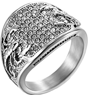 KnBoB 17.1MM Titan Herren Ring Silber Breit Ring Skorpion Punk Vintage mit Weiß Rund Zirkonia Schmuck Ring Größe 54 (17.2)