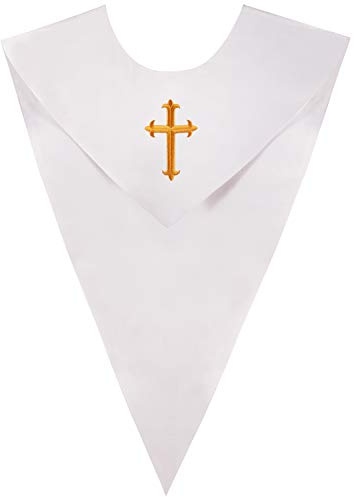 GraduatePro Unisex Glänzend V-Form Stola mit Kreuzstickerei Chöre Klerus Kirche Chorschal Weiß