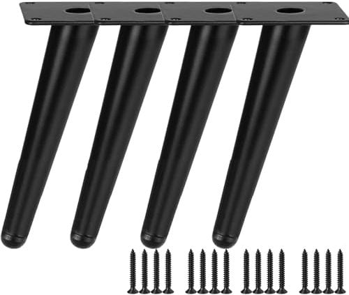 TempFoo Metal Furniture Legs 6 Inch, Oblique Conical Matte Black Furniture Feet for Sofa Cabinet Coffee Table Chair Desk Cupboard Couch Bed Home DIY Projects Modern Minimalist Style