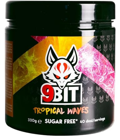 9BIT Focus booster | Integratore per aumentare la concentrazione | con caffeina, ginseng siberiano e the verde | in polvere | 40 porzioni | ZERO ZUCCHERO (Tropical)