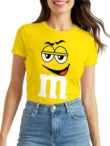 MoonWorks® Damen T-Shirt Fasching Karneval M Aufdruck Gruppen- Kostüm Verkleidung Last Minute Faschingskostüme Frauen Slim Fit Gelb M
