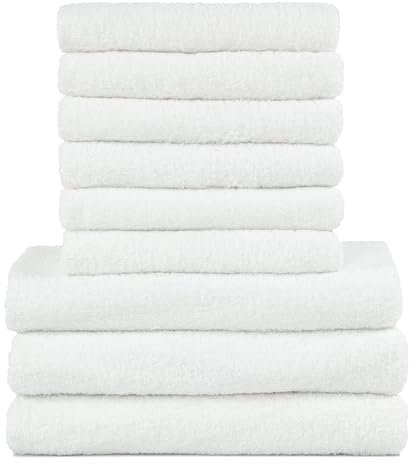 ZOLLNER 9tlg. Handtuch Set aus 6X Handtücher (ca. 50x100 cm), 3X Duschtücher (ca. 70x140 cm), besonders weich und saugstark, waschbar bis 95°C, Baumwolle, weiß
