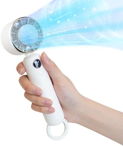 Dnenellr Handheld Fan, Portable Mini Fan 2025 Model with 5000mAh Rechargeable Battery, LED Display, 3-Speed Turbo Cooling, USB Personal Fan for Travel, Camping, Indoor & Outdoor, White