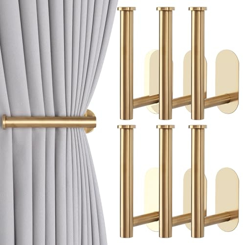 Groleca 2 Pack Adhesive Curtain Holdbacks Curtain Tie Backs Curtain Holdbacks No Drill Curtain Pull Backs Adhesive Curtain Hooks Curtain Holders for Drapes (2, Gold)