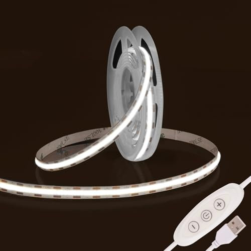 Fosingut COB Striscia LED Camera,5v 2m USB Luci LED TV Retroilluminazione Intelligente Dimmerabile 960 LEDs CRI90+ 6500K Bianco Freddo Strisce LED Adesive per Cucina Sottopensile,Armadio,PC, Mirror