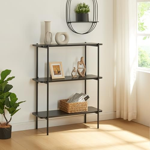 [en.casa] Regal Samnanger Metallregal mit 3 Ablagen Schwarz Standregal Küchenregal stehend 100 x 80 x 34 cm Bücherregal