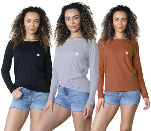 Bahob® 3 Pack Women's Classic-Fit Long Sleeve Crewneck T-Shirt, Multipacks Ladies Long Sleeve T-Shirt Top S-XXL (WFTS-111-B, Large)