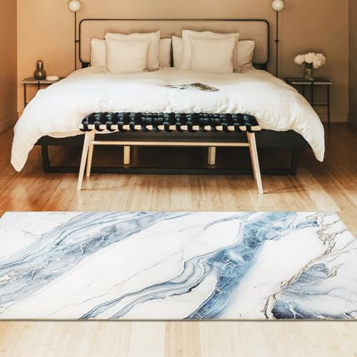 Teppich, Marmor-Teppich, 80 x 150 cm, maschinenwaschbar, Kurzflor-Teppich, rutschfest, für Flur, Lounge, Schlafzimmer, 80 x 150 cm
