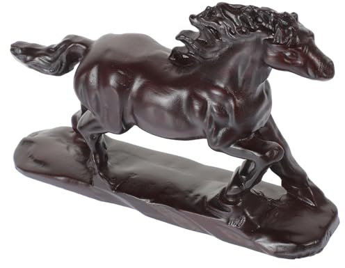 GARVALON Holzpferd Statue Handgefertigte Holzskulptur Schreibtischdekoration für Zuhause Detailreiches Pferdeornament für Wohnzimmer und Büro