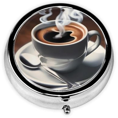 YYHWHJDE Runde Pillendose, 5,1 x 5,1 x 1,8 cm, Mini-Reise-Medikamentendose, Pillen-Organizer für Geldbörse, Tasche, Dampfen, heißen Kaffee, bedruckt