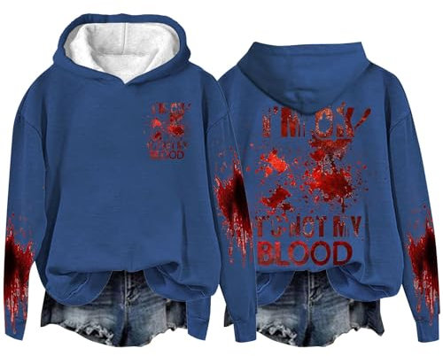 Im Ok Its Not My Blood Hoodie Halloween Kostüm Frauen Baggy Jumper Karneval Kostüme Party Oberteil Übergrösse Bluse Leichte Sweatshirt Für Damen Mode Shirt Lange Ärmel Clothes Outdoor Streetwear