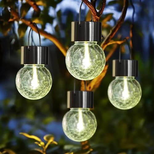 GIGALUMI Hanging Solar Lights Outdoor Garden, New Upgraded Moving Led Beads,4 Pack Waterproof Hanging Globe Solar Lights for Garden Yard Patio Decoration (Warm White)