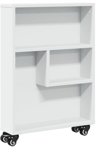 vidaXL Carrito de almacenaje Estrecho Madera Blanco 48x13x68 cm, Carrito de Almacenamiento Delgado, Carro de Cocina con Ruedas, Carro de Almacenamiento con Ruedas