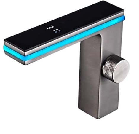 HEIBTENY LED Digitalanzeige Intelligente Wasserhahn Bad, Waschtischarmatur mit Temperaturanzeige, Digitaler Wasserhahn, Mischbatterie Bad Wasserhahn für Badezimmer(grey)