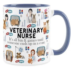 Vet Nurse Mug - Humorous Veterinary Trades Funny Novelty Gift - Tea/Coffee Hot Drinks Blue Ceramic Cup Present