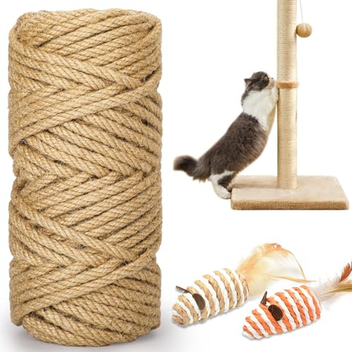 HezzLuv 98FT 1/4 Inch Cat Scratching Sisal Rope for Cat Trees & Posts