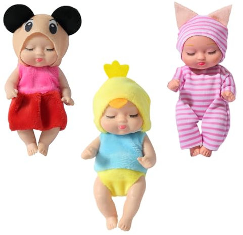 YAAVAAW 3 Stück Mini Newborn Babypuppen Reborn Puppen für Mädchen,4 Zoll Newborn Baby Puppe,Realistische Babypuppe,Kleine Püppchen Mini Puppen für Kinder Kleinkinder ab 2 3 4+ Geburtstag Geschenk