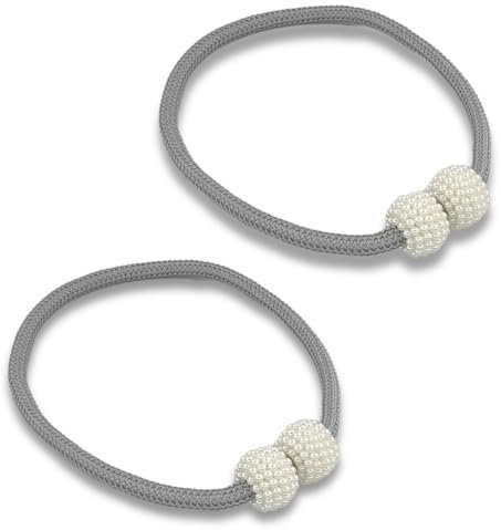 NHPY Vorhanghalter Seil,Gardinenhalter,Raffhalter für Gardinen,Magnetische Vorhang Raffhalter mit Perlen,Duschvorhang Rückhalter,Dekoration für Home Office Hotel (Grau), 2 Stück