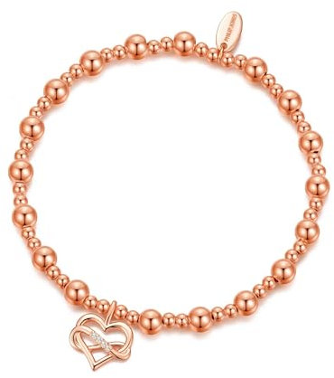 Philip Jones Rose Gold Plated Infinity Heart Beaded Stretch Bracelet