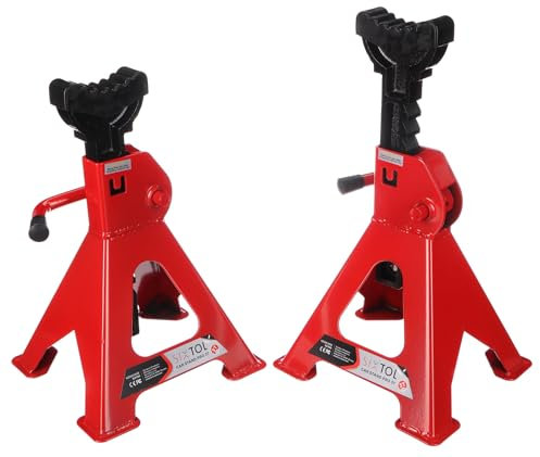 SIXTOL Mechanic Car Stand Pro 3T - Soportes para Coche (2 Unidades, Capacidad de Carga de 3 toneladas, Altura Regulable, Estructura de Acero Robusta)