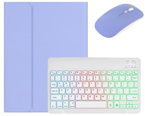 Étui avec clavier rétroéclairé pour iPad Air 13 (M4/M3/M2)/iPad Pro 12,9 6e/5e/4e/3ème génération avec souris et clavier rétroéclairé détachable Violet + blanc